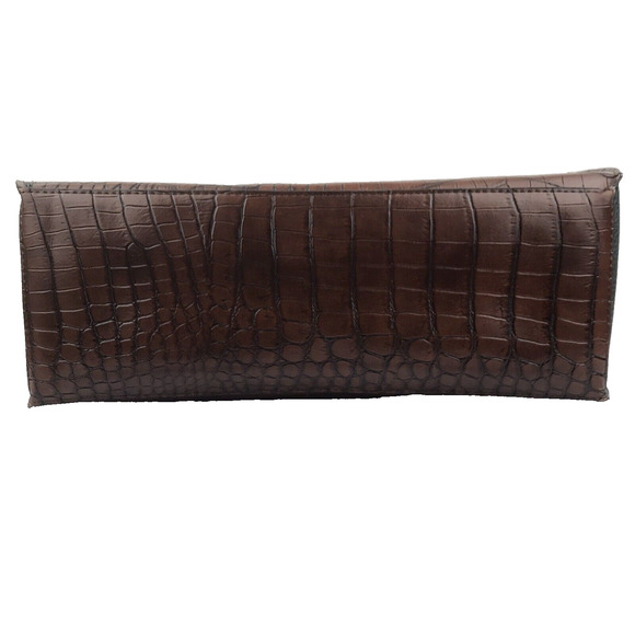 Faux Leather Tote Dark Green Brown Alligator Pattern Handbag Purse 2 Section - Picture 6 of 11